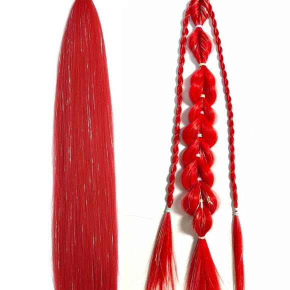 Red Ponytail Hair Extensions Synthetic 20 Inch 2 Pack Wavy Festival Accessories